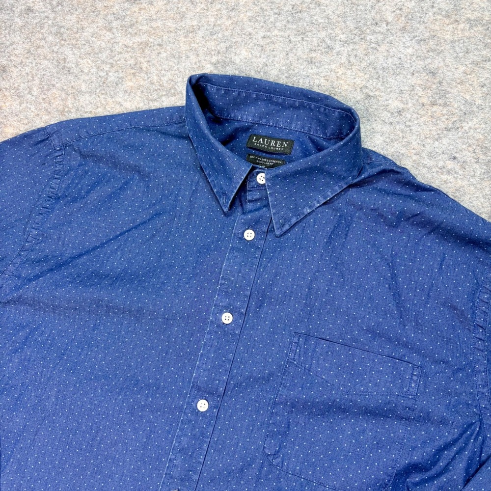 Lauren Ralph‎ Lauren Mens XL Blue Dotted Soft Washed Stretch Shirt